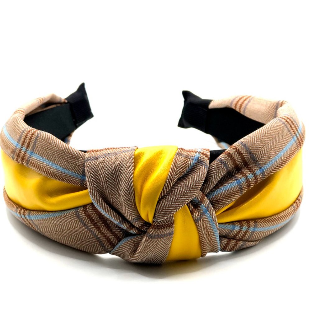 Knot Headband in Yellow Knotted Top-knot With PU Leather Headband